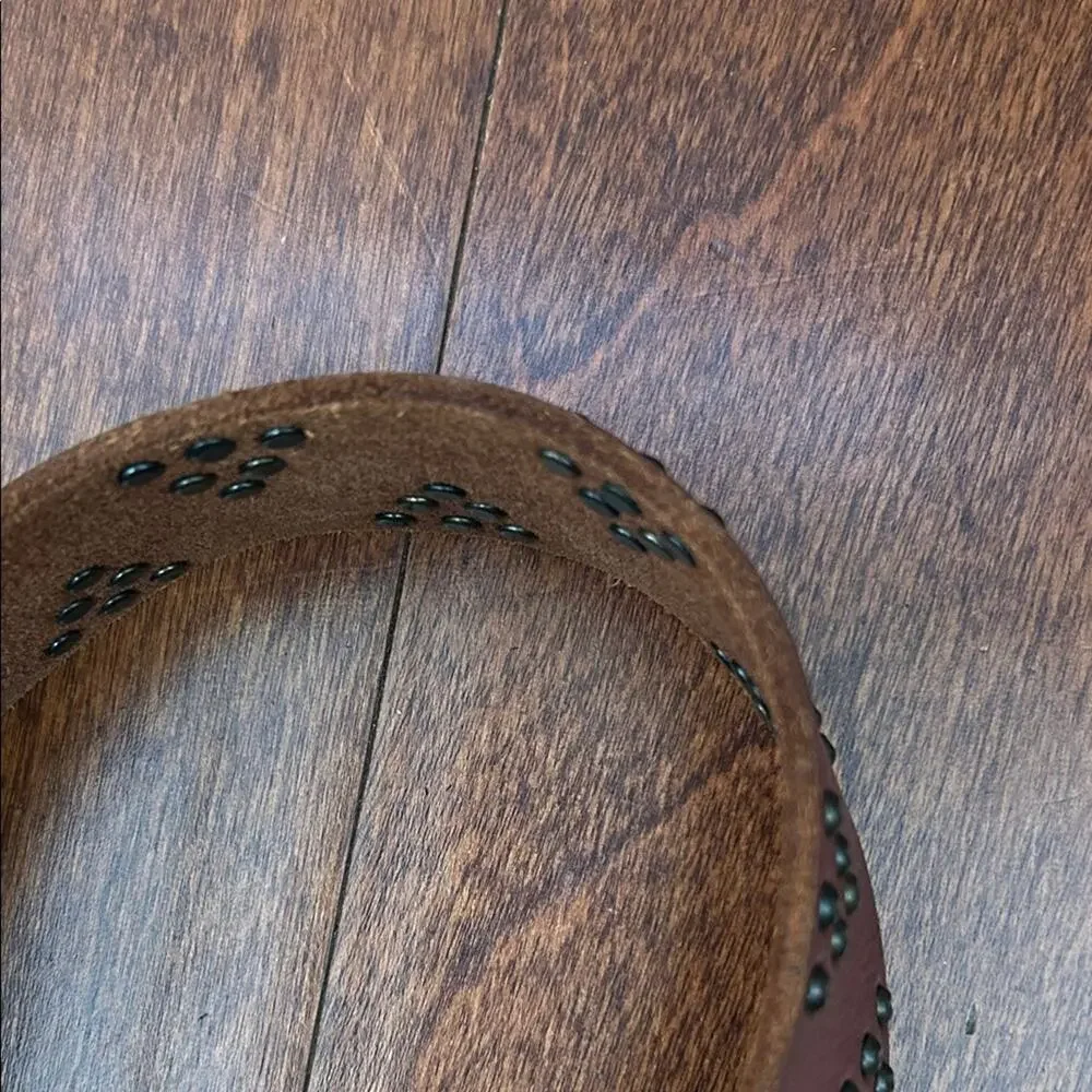 Western Boho Thick Brown Leather Belt with Stud Accents, D Ring Closure